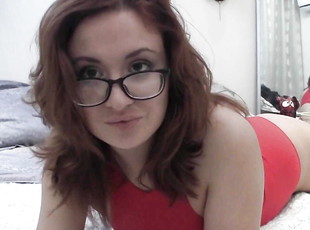 Redhead Milf wearing glasses, sucks, gets fucked and gets facial