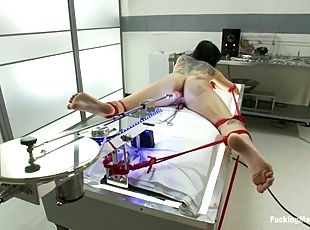 Booty siren gets bondage and drilled by a machine
